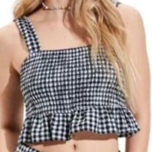 American Eagle Gingham Ruffle Crop Tank Top AE